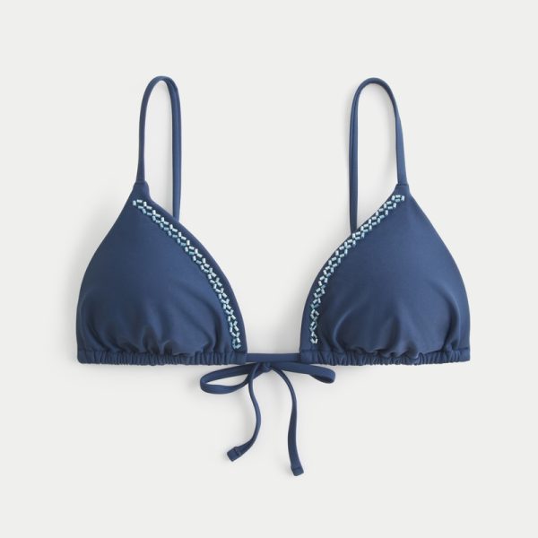 Embellished Triangle Bikini Top - dark blue
