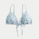 Embellished Triangle Bikini Top - blue print