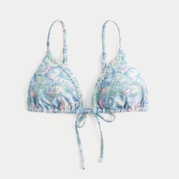 Embellished Triangle Bikini Top - blue print