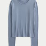 Seamless Fabric Long-Sleeve Crew Top - blue grey