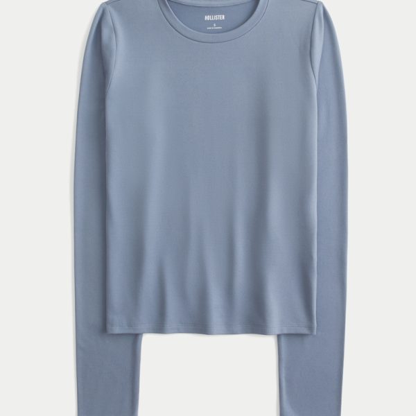 Seamless Fabric Long-Sleeve Crew Top - blue grey