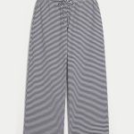 Knit Baggy Pull-On Pants - navy blue stripe