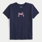 Bow Graphic Baby Tee - navy blue