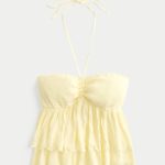 Tiered Halter Babydoll Top - butter yellow