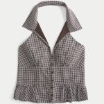 Collared Halter Blouse - espresso check