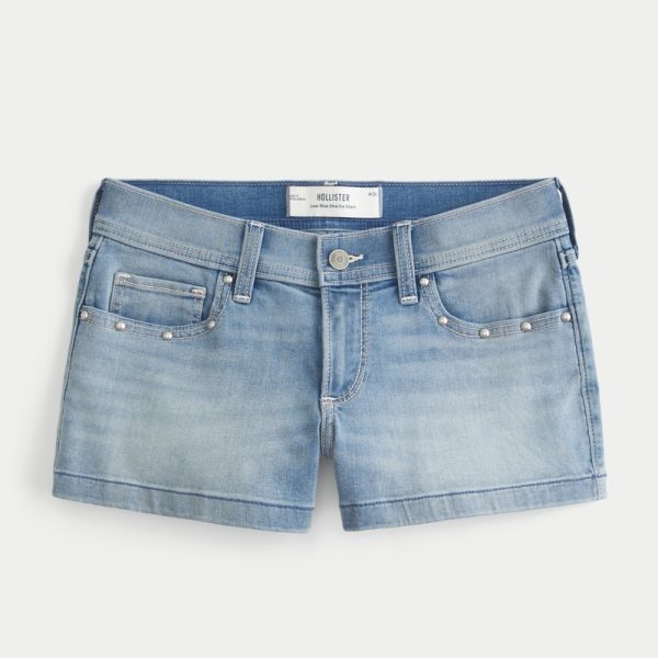 Low-Rise Light Wash Denim Shortie Shorts - medium