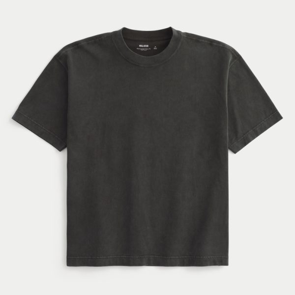 Boxy Heavyweight Washed Crew T-Shirt - washed black