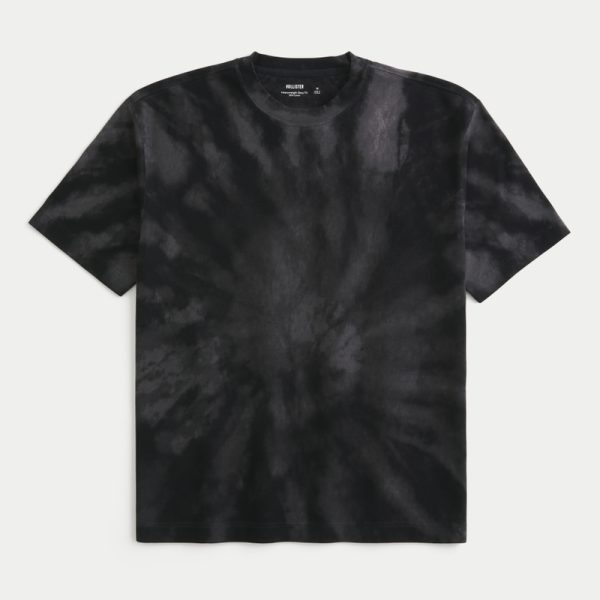 Boxy Heavyweight Washed Crew T-Shirt - black tie-dye