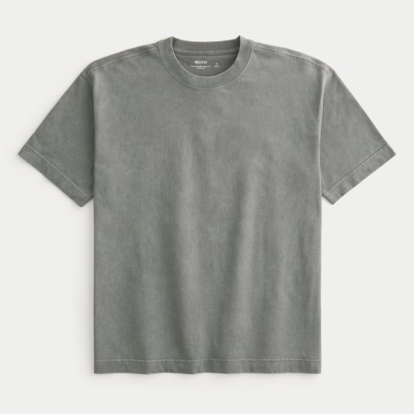 Boxy Heavyweight Washed Crew T-Shirt - washed dark gray
