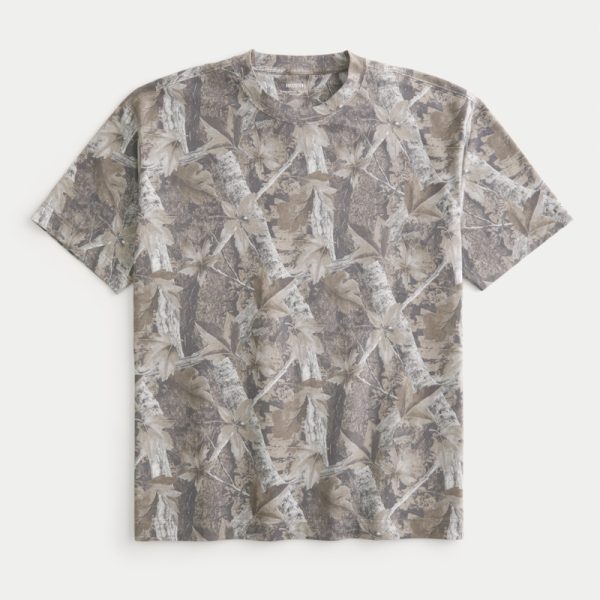 Boxy Heavyweight Washed Crew T-Shirt - brown camo