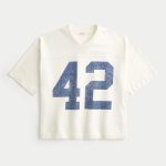 Heavyweight Baggy Crop Varsity Graphic Football Tee - cream