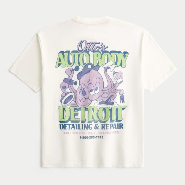 Boxy Otto's Auto Body Graphic Tee - cream
