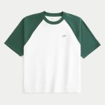 Boxy Crop Heavyweight Icon Crew T-Shirt - faded green and white