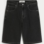 Below-the-Knee Dark Wash Super Baggy Denim Shorts - washed black