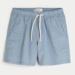 Mid-Thigh Linen-Blend Pull-On Shorts - light heather blue