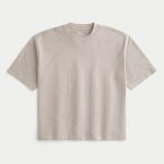 Boxy Heavyweight Crop Washed Crew T-Shirt - tan