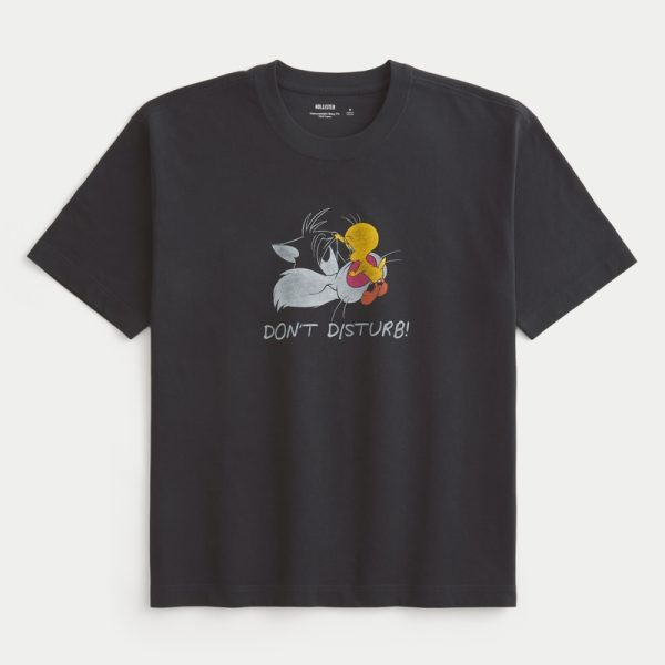 Boxy Heavyweight Looney Tunes Graphic Tee - faded black