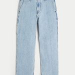 Leopard Print Baggy Painter Jeans - light wash dd