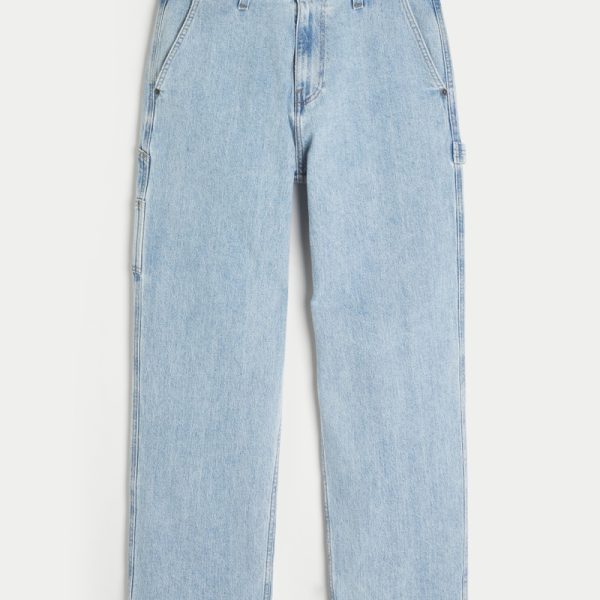 Leopard Print Baggy Painter Jeans - light wash dd