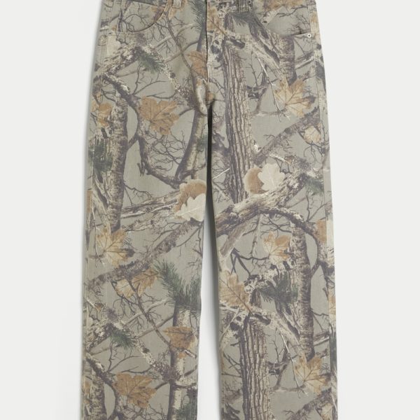 Medium Wash Super Baggy Jeans - tan camo