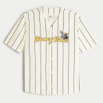 Boxy Looney Tunes Graphic Baseball Jersey - cream stripe