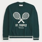 Boxy St. Tropez France Graphic Crew Sweater - pine green
