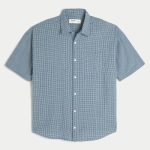 Baggy Short-Sleeve Shirt - navy plaid