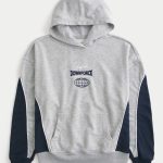 Boxy Terry Logo Graphic Hoodie - heather gray and navy