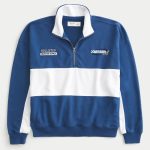 Boxy Terry Racing Graphic Half-Zip Sweatshirt - navy and white