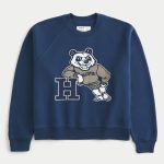 Boxy Crop Logo Graphic Crew Sweatshirt - navy