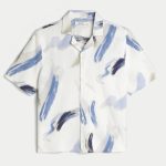 Linen-Blend Short-Sleeve Pattern Shirt - cream pattern