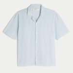 Linen-Blend Short-Sleeve Pattern Shirt - light blue stripe