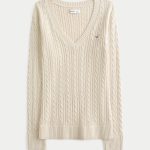 Cable-Knit Icon V-Neck Sweater - oatmeal