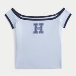 Off-the-Shoulder Logo Graphic Tee - dusk blue