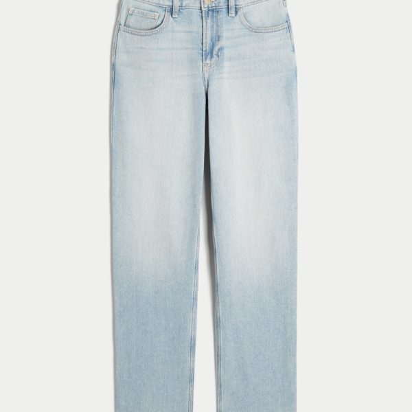 High-Rise Distressed Light Wash Straight Jeans - light