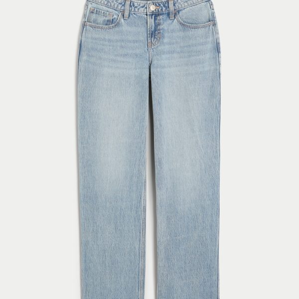 Low-Rise Ripped Medium Wash Loose Jeans - medium
