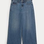 Low-Rise Light Wash Foldover Waist Super Baggy Jeans - medium