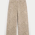 Low-Rise Light Wash Foldover Waist Super Baggy Jeans - leopard print