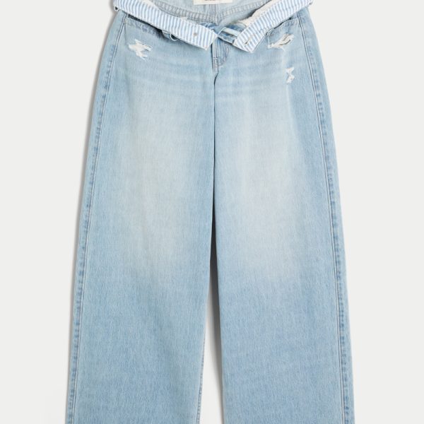 Low-Rise Dark Wash Super Baggy Jeans - light ripped