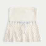 Crochet-Style Strapless Sweater Tube Top - cloud white