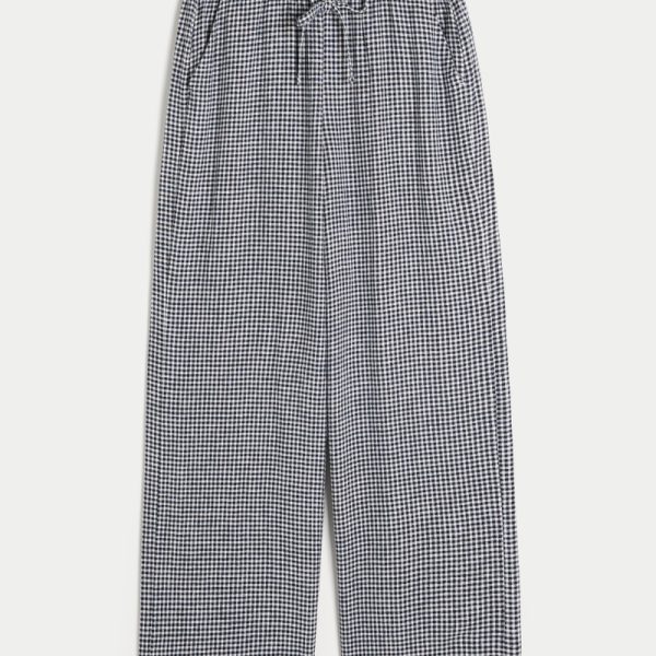Linen-Blend Pull-On Baggy Pants - navy blue check