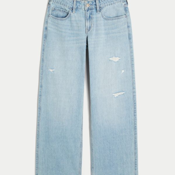 Low-Rise Ripped Light Wash Baggy Jeans - medium