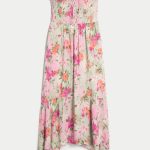 Strapless Smocked Maxi Dress - green floral