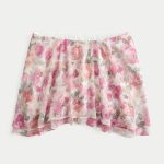Chiffon Asymmetrical Hem Mini Skirt - white floral