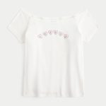 Off-the-Shoulder Cutesy Graphic Tee - cloud white