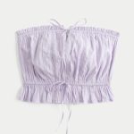 Easy Crop Strapless Lace Inset Tube Top - pastel purple