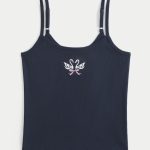 Ribbed Rabbit Graphic Cami - navy blue