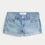 Low-Rise Light Wash Denim Shortie Shorts - light