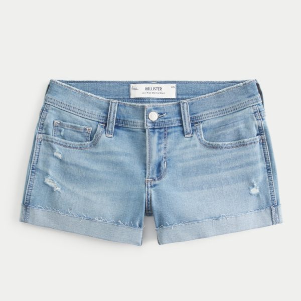 Low-Rise Light Wash Denim Shortie Shorts - light