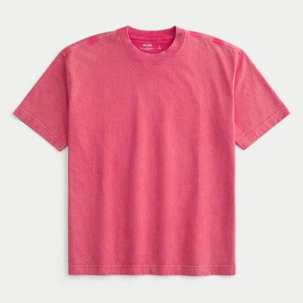 Boxy Heavyweight Washed Crew T-Shirt - washed light red